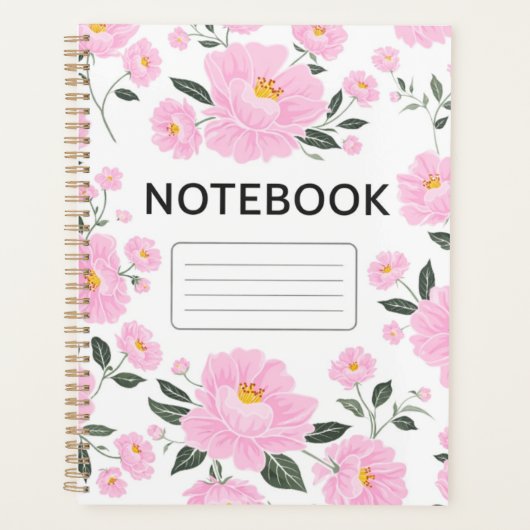 Pink Floral Notebook Cover | Elegant Rose Flower J Planner (Voorkant)