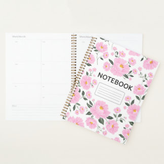 Pink Floral Notebook Cover | Elegant Rose Flower  Planner