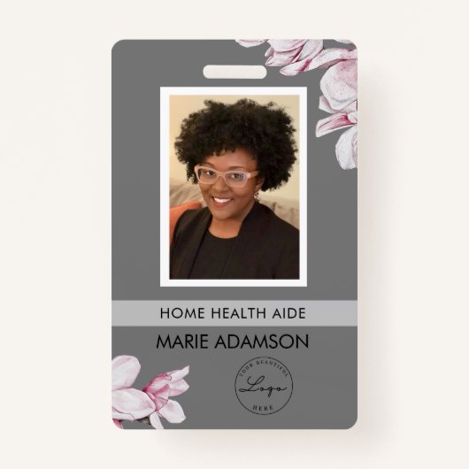 Pink Floral Nurse Hospital ID Badge (Voorkant)