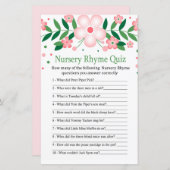 Pink Floral Nursery Rhyme Quiz baby shower game (Voorkant / Achterkant)