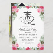 Pink Floral Nursing School Foto Afstuderen Kaart (Voorkant / Achterkant)