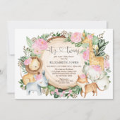 Pink Floral Oerwoud Safari Twin Girl Baby shower Kaart (Voorkant)