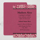 Pink Floral "Off to College" uitnodigen Kaart (Voorkant / Achterkant)