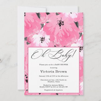 Pink Floral Oh Baby Shower Invitation Kaart