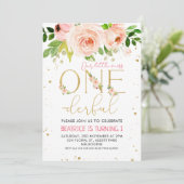 Pink Floral Onederful Girls Birthday Uitnodiging (Staand voorkant)