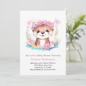 Pink Floral Otter's Dreamscape Meisje Baby shower Kaart (Staand voorkant)