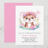 Pink Floral Otter's Dreamscape Meisje Baby shower Kaart (Voorkant / Achterkant)