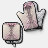 Pink Floral Oven Mitt & Pot Holder Set (Voorkant / Achterkant)