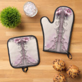Pink Floral Oven Mitt & Pot Holder Set (Top down)