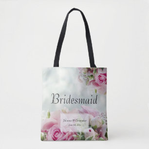 Pink Floral over Blauwgroen bruidsmeisje Tote Bag