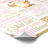 Pink Floral Owl 1st Birthday Milestone Birth Stats Poster (Hoek)