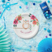 Pink Floral Owl Birthday Papieren Bordje (Feest)