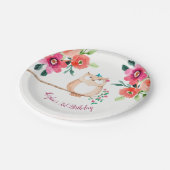 Pink Floral Owl Birthday Papieren Bordje (Gekanteld)