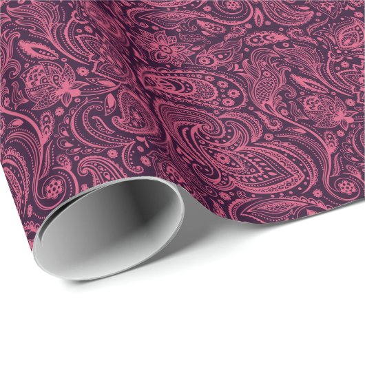 Pink Floral Paisley over Paarse achtergrond Cadeaupapier (Rol Hoek)