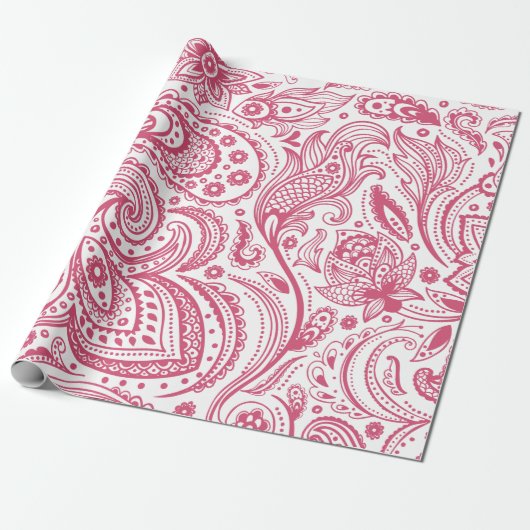 Pink Floral paisley over White Background Cadeaupapier (Uitgerold)