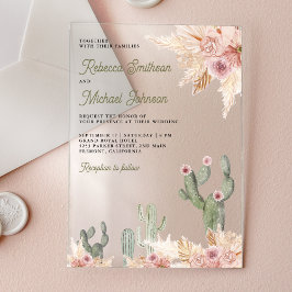 Pink Floral Pampas Cactus Wedding Acryl Uitnodigingen