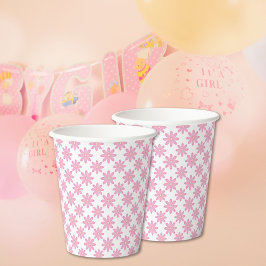 Pink Floral Paper Cups Papieren Bekers