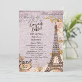 Pink Floral Paris Baby shower Bedankkaart (Staand voorkant)