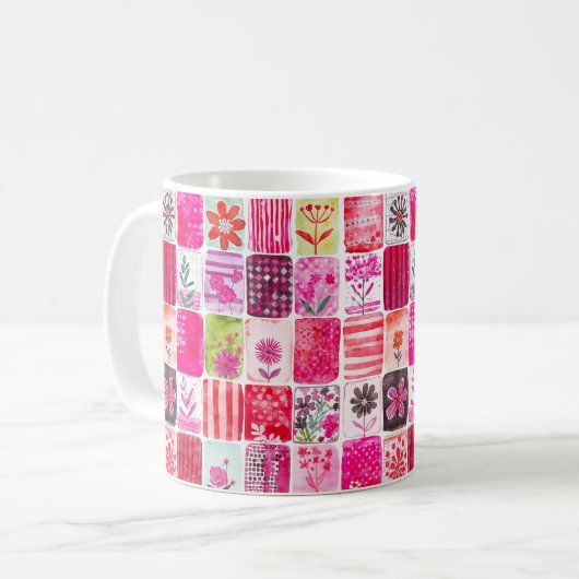 Pink Floral Patchwork Koffiemok (Voorkant links)