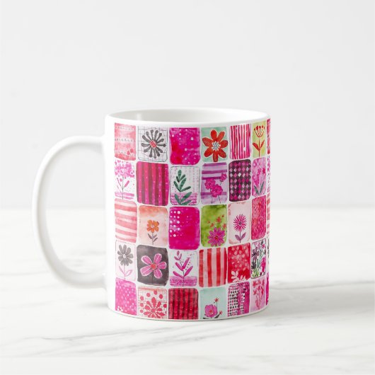 Pink Floral Patchwork Koffiemok (Links)
