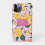 Pink Floral Pattern Custom Name Case-Mate iPhone Case (Achterkant)