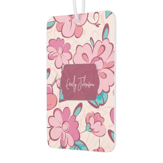 Pink Floral Pattern Custom Name Luchtverfrisser (Links)