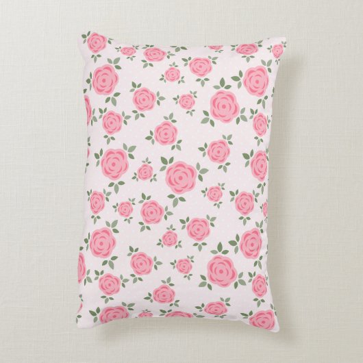 Pink Floral Pattern Monogrammed Accent Kussen (Achterkant (Verticaal))