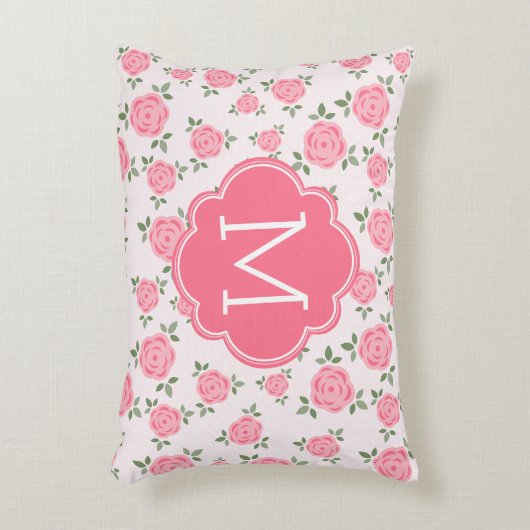 Pink Floral Pattern Monogrammed Accent Kussen (Voorkant(Verticaal))
