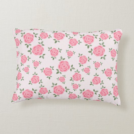 Pink Floral Pattern Monogrammed Accent Kussen (Achterkant)