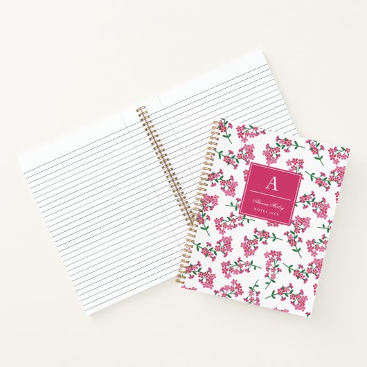 Pink Floral Pattern Monogrammed Notitieboek (Binnen)