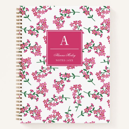 Pink Floral Pattern Monogrammed Notitieboek (Voorkant)