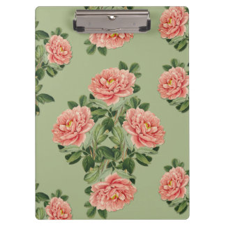 Pink Floral Pattern on Green Background | Seamless Klembord