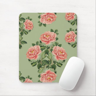 Pink Floral Pattern on Green Background | Seamless Muismat