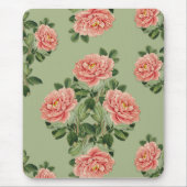 Pink Floral Pattern on Green Background | Seamless Muismat (Voorkant)
