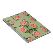 Pink Floral Pattern on Green Background | Seamless Notitieboek (Rechterzijde)