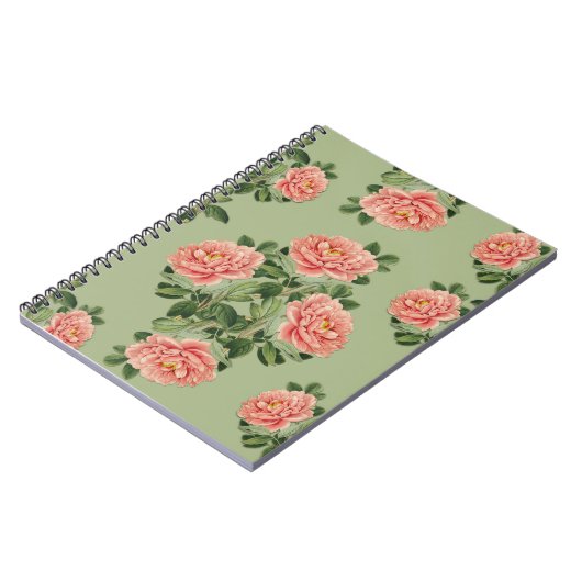 Pink Floral Pattern on Green Background | Seamless Notitieboek (Linkerzijde)