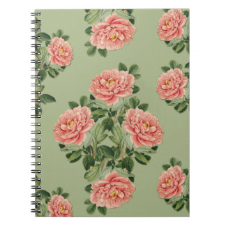 Pink Floral Pattern on Green Background | Seamless Notitieboek