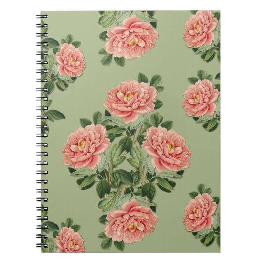 Pink Floral Pattern on Green Background | Seamless Notitieboek (Voorkant)
