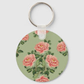 Pink Floral Pattern on Green Background | Seamless Sleutelhanger (Voorkant)