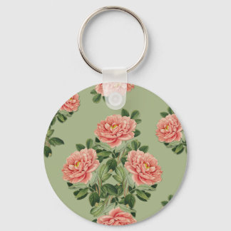 Pink Floral Pattern on Green Background | Seamless Sleutelhanger