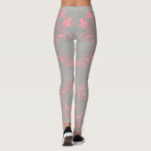 Pink Floral Pattern on Grey Women's Workout Leggings (Achterkant)