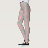 Pink Floral Pattern on Grey Women's Workout Leggings (Links)