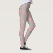 Pink Floral Pattern on Grey Women's Workout Leggings (Rechts)