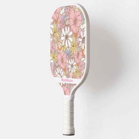 Pink Floral Pattern Personalized Name Cute Pickleball Paddle (Links)