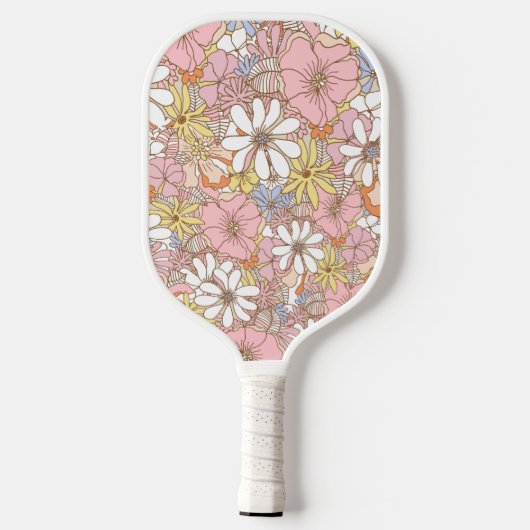 Pink Floral Pattern Personalized Name Cute Pickleball Paddle (Achterkant)