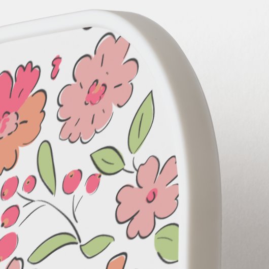 Pink Floral Pattern Personalized Name Cute Pickleball Paddle (Links Detail)