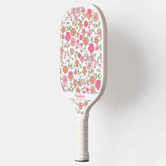 Pink Floral Pattern Personalized Name Cute Pickleball Paddle (Links)