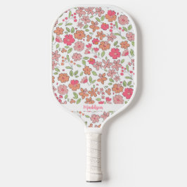 Pink Floral Pattern Personalized Name Cute Pickleball Paddle
