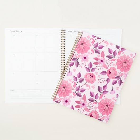 Pink Floral Pattern Planner with Elegant Blossoms (Display)