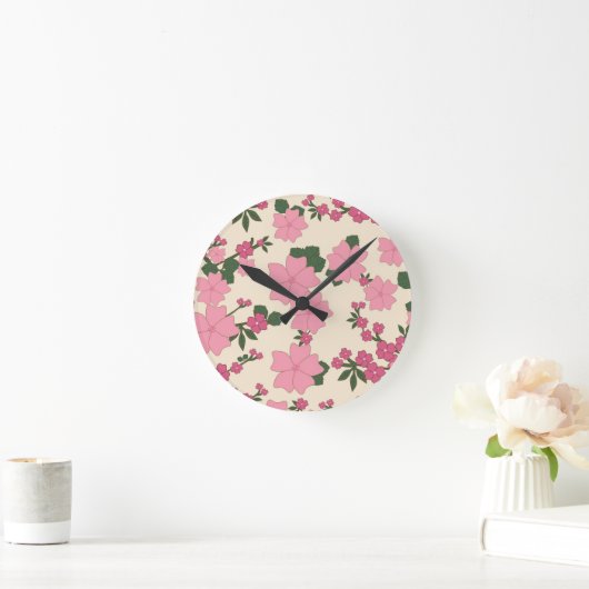 Pink Floral Pattern Ronde Klok (Huis)